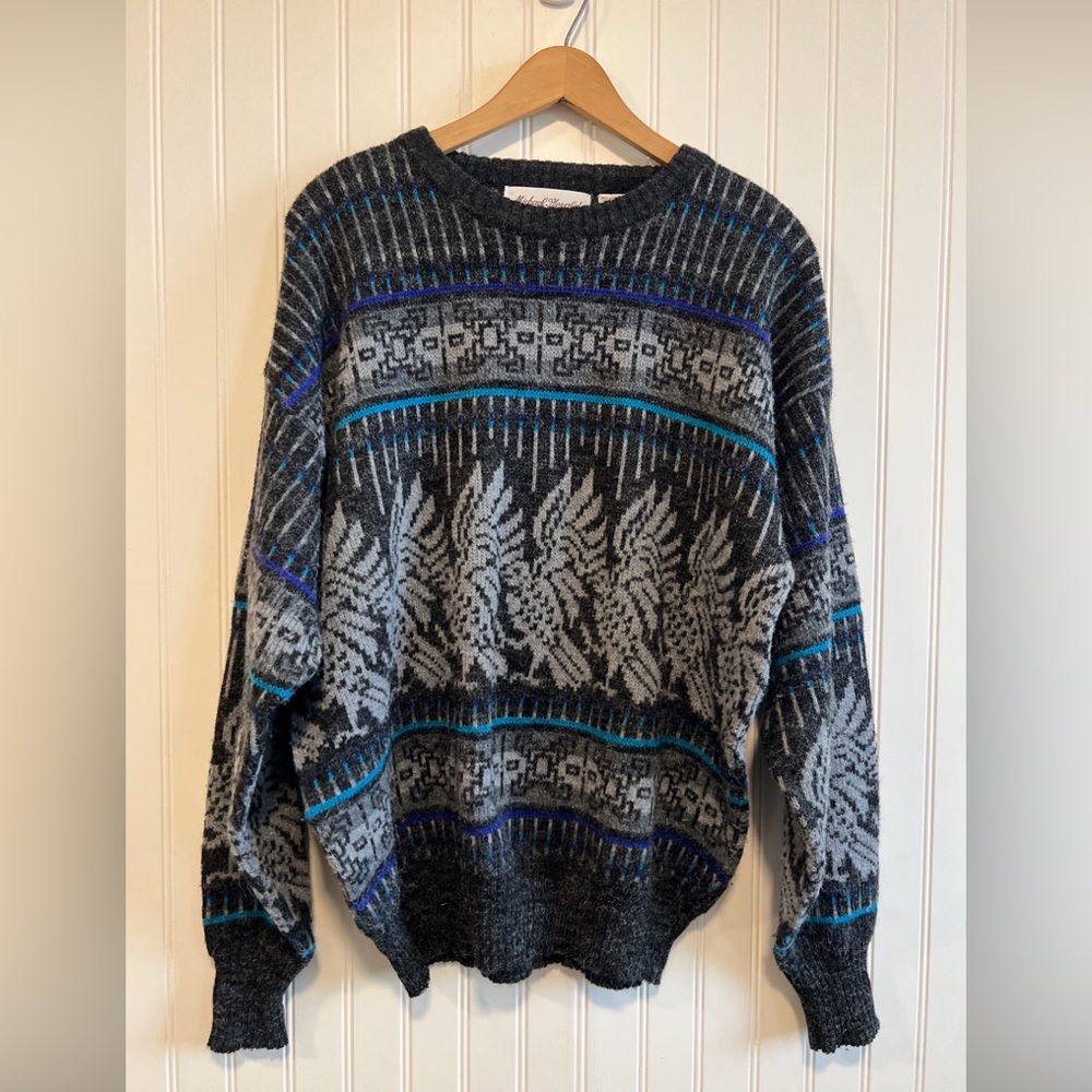 Grandpa sweater vintage black gray women’s‎ extra large wool